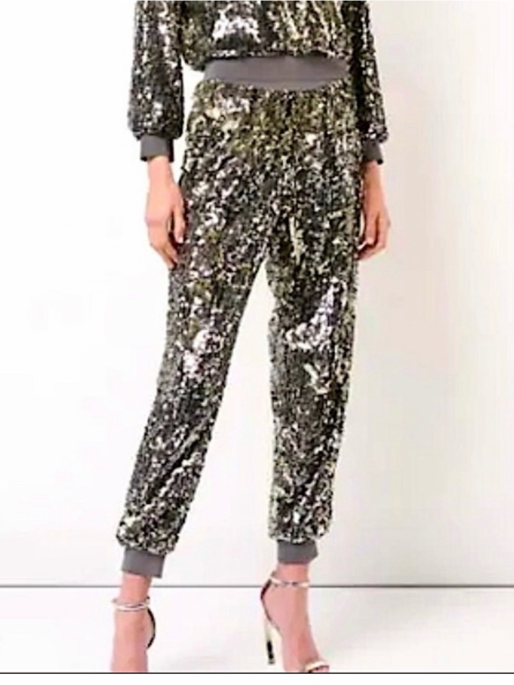 Alice + Olivia Metallic Sequin Jogger Pants in Silver & Gold